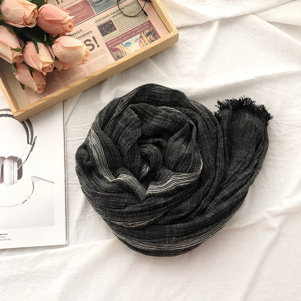 Cotton Linen Men Scarf Autumn Winter Black Navy Striped Tassel Scarves Men's Shawl Wrap Fashion Male Accessories Bufandas