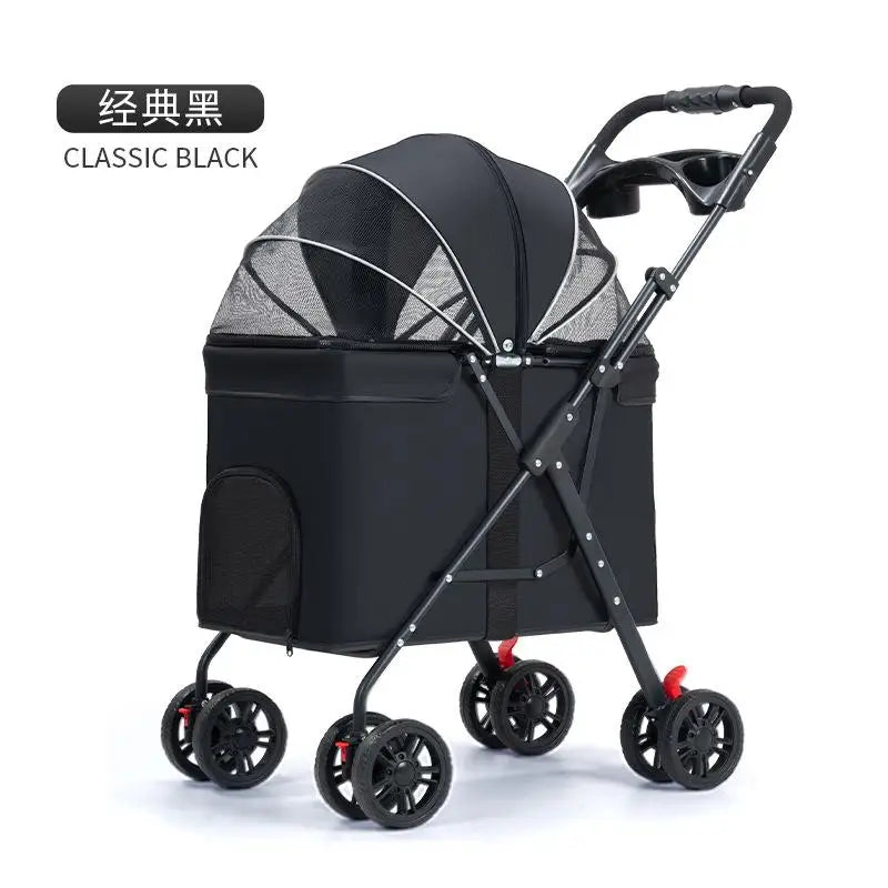 Foldable Pet Stroller Cats/Dog Carriers Comfortable Breathable Puppy Teddy Transport Trolley Outdoor Lightweight Dogs Basket