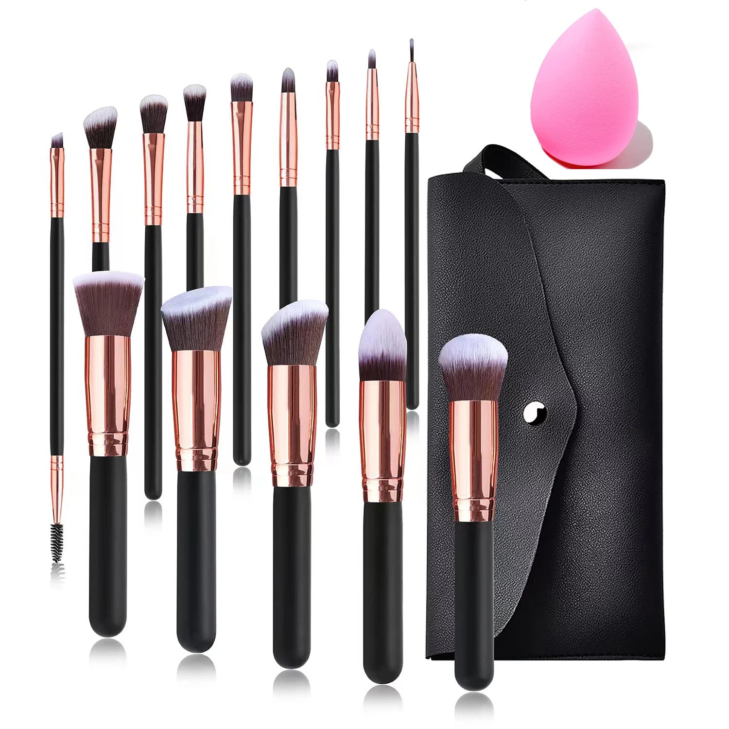 14Pcs Makeup Brush Set for Beginners Soft Bristle Powder Brush Blush Eye Shadow Beauty Tools, Buy 14pcs Brush Get 1 Free Sponge