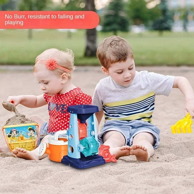 Beach Toy Set for Kids Sand Wheel Sand Bucket Scooter Shovel Rake Sailboat Hourglass Cute Molds Summer Outdoor Sandbox Sand Toys