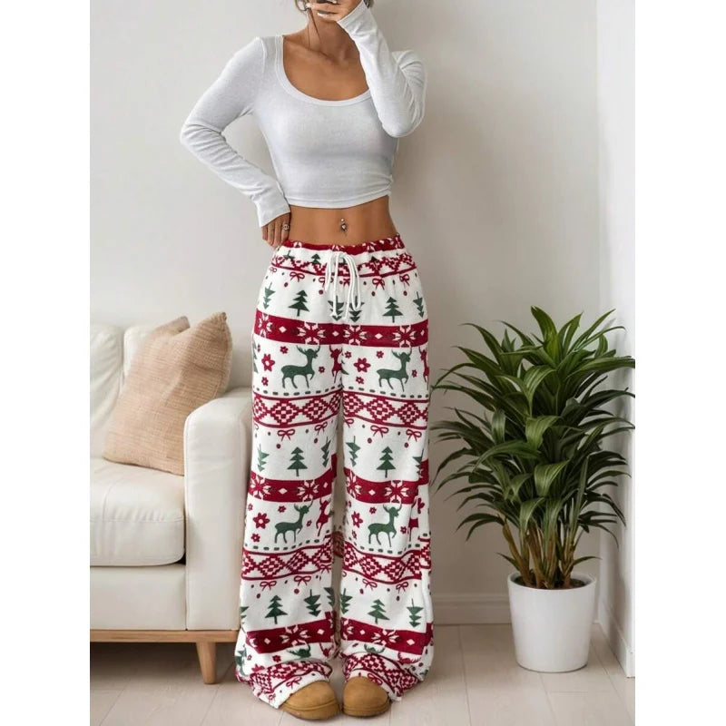 New Plush Graphic Print Comfortable Women Loose Straight Leg Pants