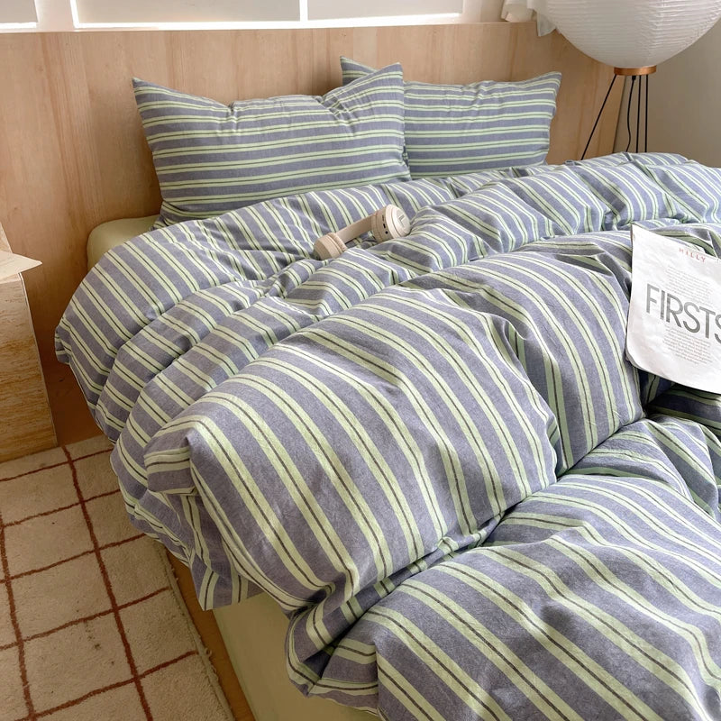 100% cotton Soft Bedding Set Stripe Printing Duvet Cover with Pillow Case Bedclothes Bedspread Pillowcases Comforter Sets