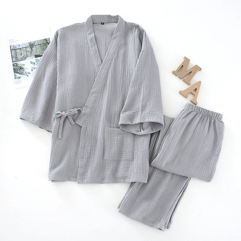 2025 Japanese Kimono Set 100%Cotton Pajamas Two-piece Couple Yukata Loose Men's And Women's Sweat Steaming Suit Home Service Set