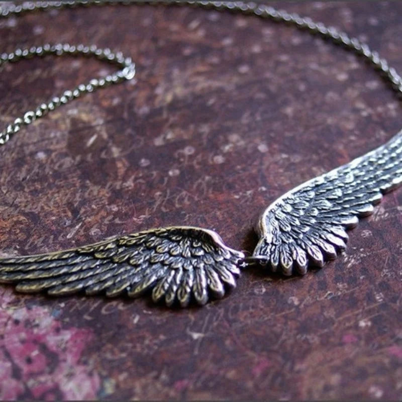 Vintage Angel Wings Feather Choker Big Pendant Aesthetic Link Chains Statement Necklace for Women Collar Wedding Tribal Gift