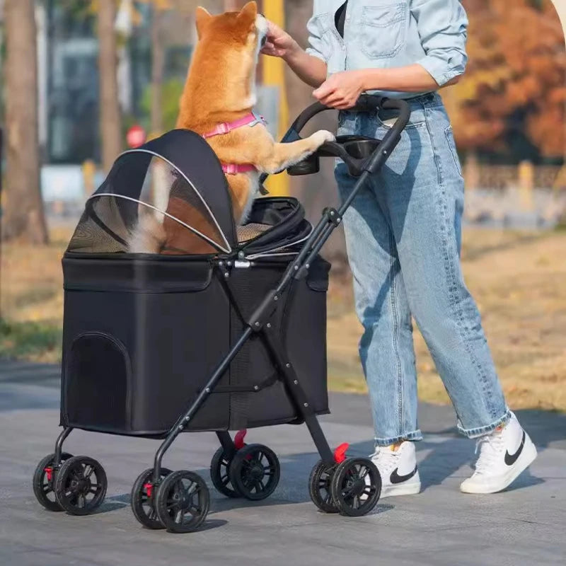 Foldable Pet Stroller Cats/Dog Carriers Comfortable Breathable Puppy Teddy Transport Trolley Outdoor Lightweight Dogs Basket