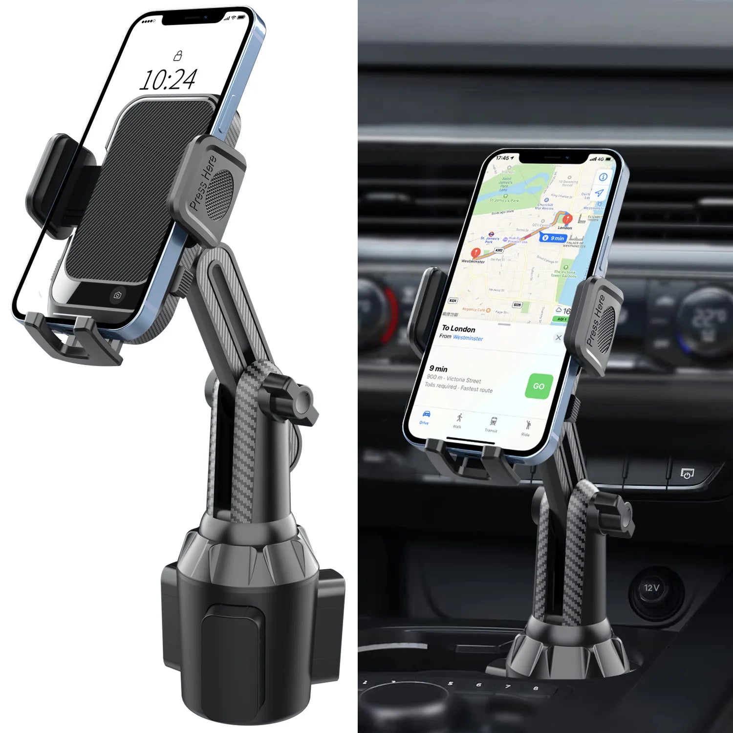 Upgraded Cup Phone Holder – 360° Adjustable Fits all 4-7" Phones in Cars golf Carts & Cradles Universal Car Mount.Car Holder
