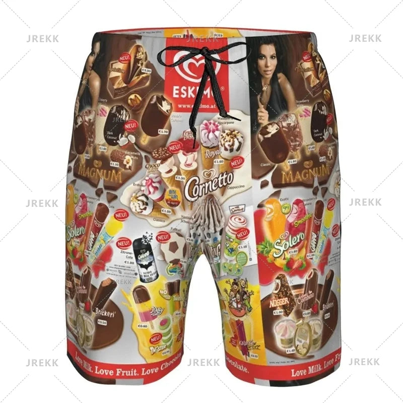 Ice Cream Poster Beach Shorts Men Kids Hot Sale Summer Popsicle Pattern Swimming Trunks Cool Street Oversized Short Pants