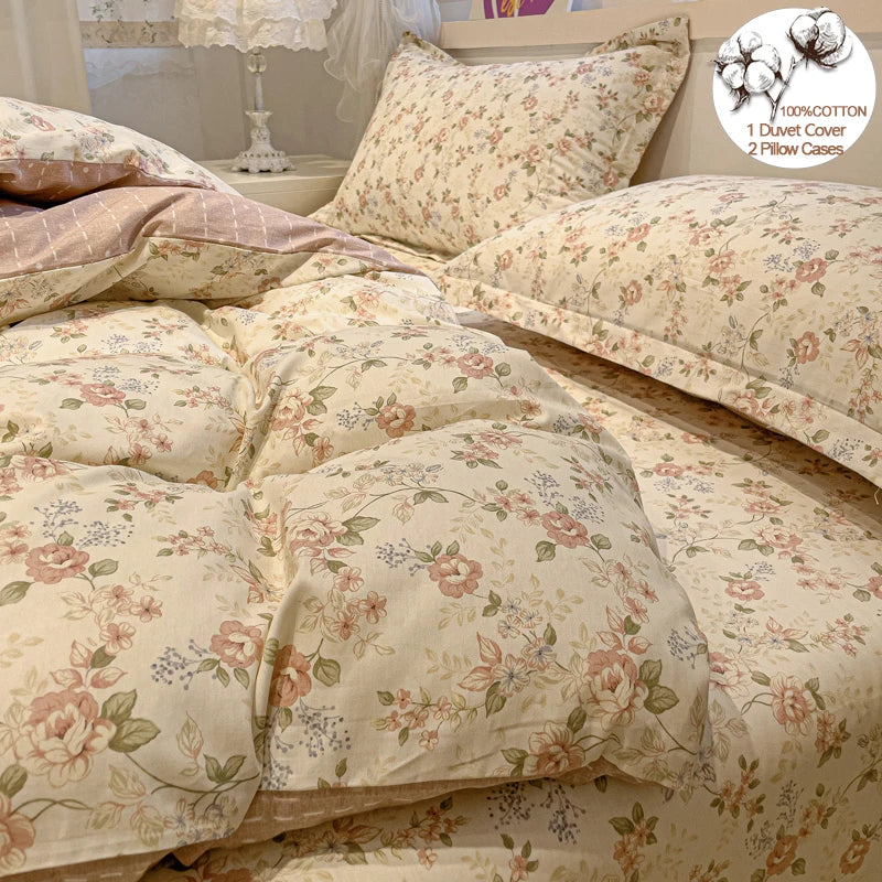 100% Cotton Luxury Floral Style Bedding Set 3 Piece, Duvet Cover Set 1 Duvet Cover 2 Pillowcase,Single/Double/200x200/220x240