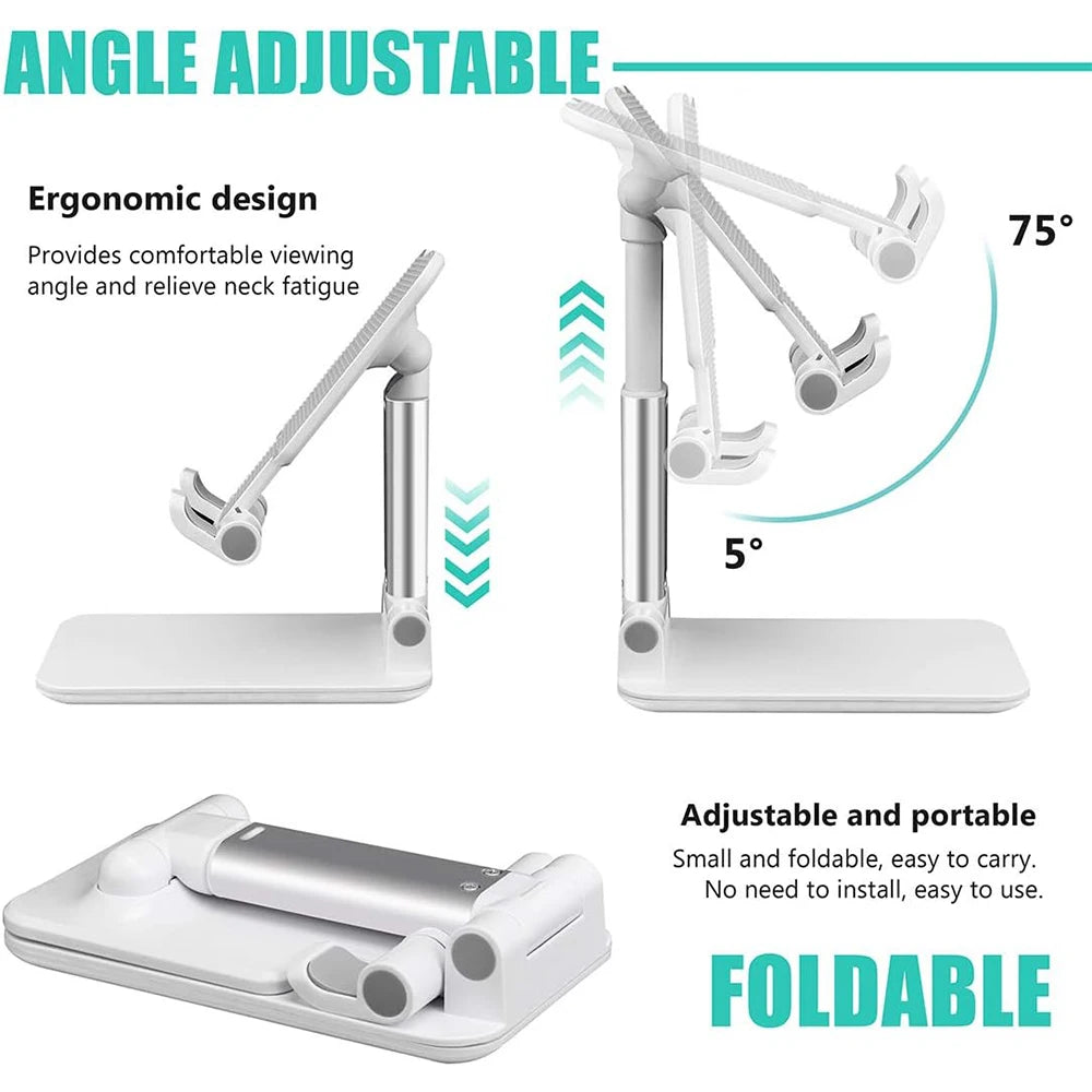 2pcs Adjustable Phone Stand Holder, Foldable Desk Stand for 4-8" Devices, Height & Angle Adjustable, Universal for iPhone Tablet