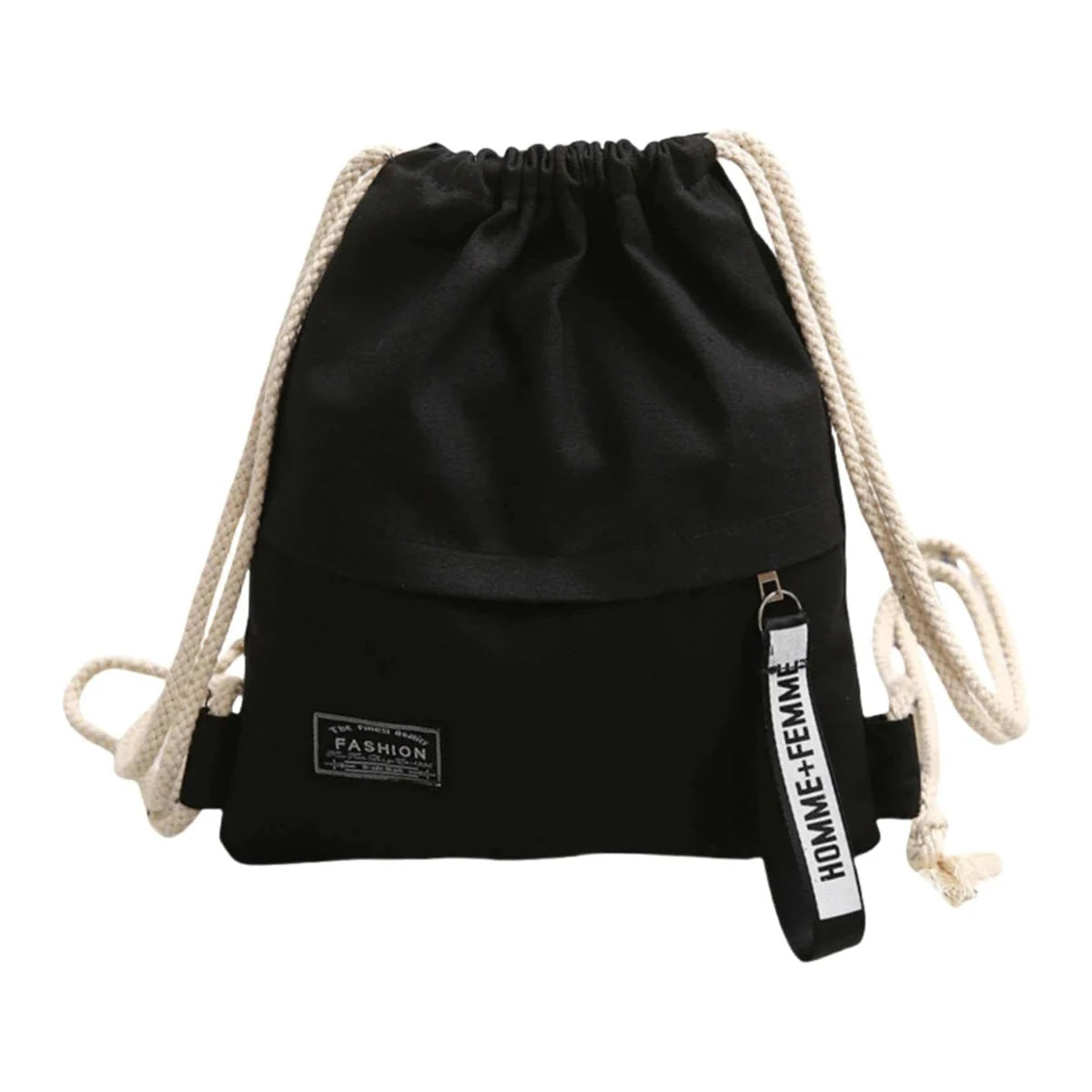 Canvas School Bag Double Shoulder Drawstring Backpack Drawstring Pocket Portable Casual Backpack Women Men Travel Backpack-A-DH