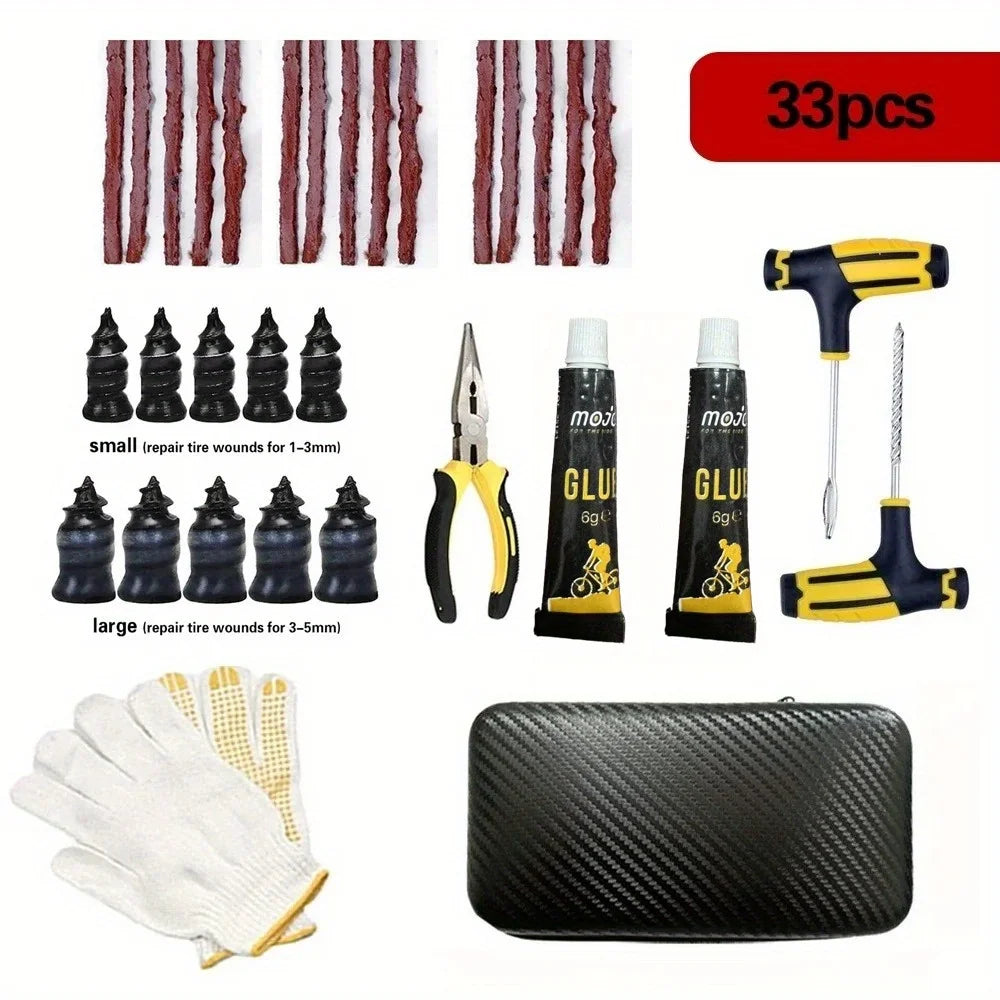 Ultimate Tire Repair Tool Kit - Emergency Puncture Fix with Tire Strips & Plug Tools for Cars, Motorcycles, Trucks, and Bicycles