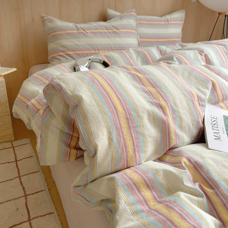 100% cotton Soft Bedding Set Stripe Printing Duvet Cover with Pillow Case Bedclothes Bedspread Pillowcases Comforter Sets