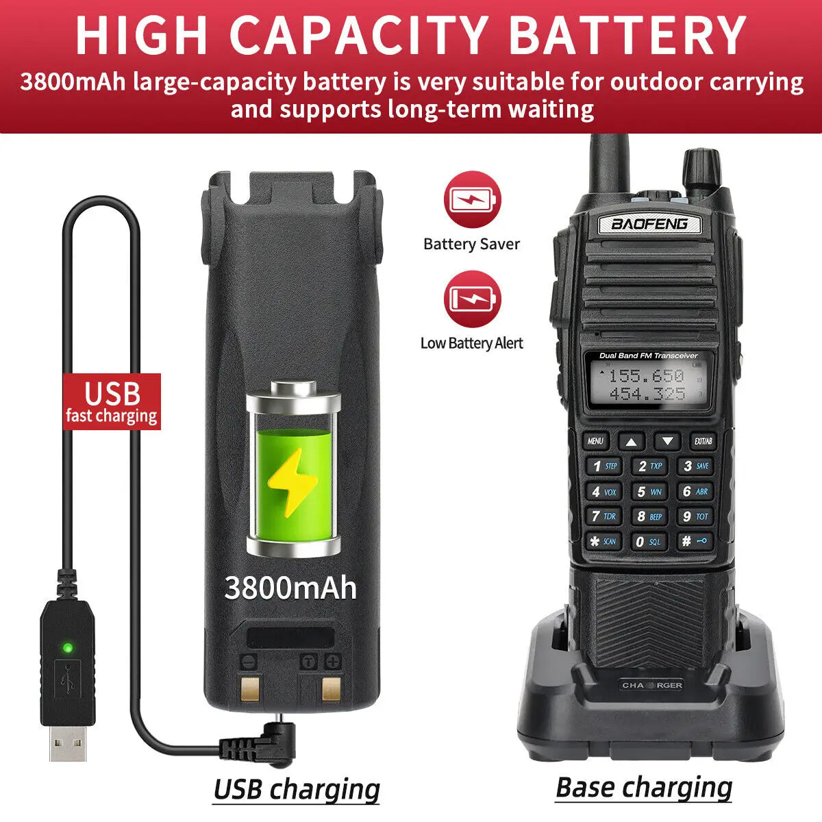 1/2PCS BAOFENG UV-82 8W Walkie Talkie 3800mAh Battery UV82 Dual Band VHF UHF Long Range Emergency Ham Radio Station for Outdoor