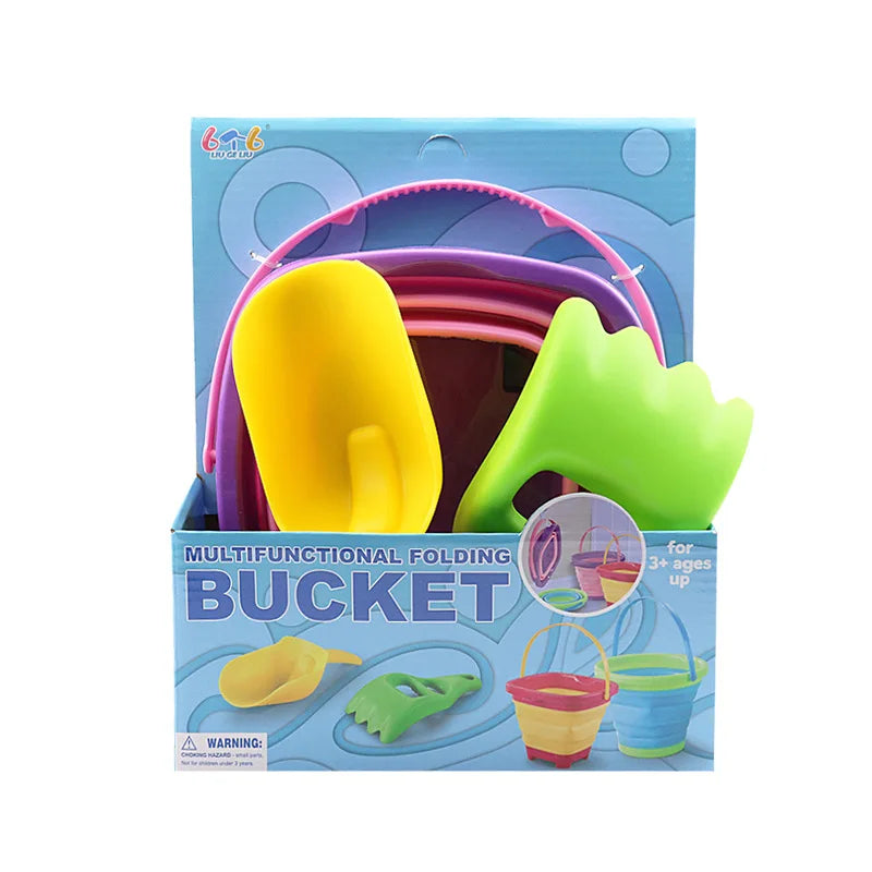 Children Beach Bucket Foldable Sand Toy Portable Play Summer Beach Water Game Telescopic Bucket Kids Toys Multi Purpose Storage