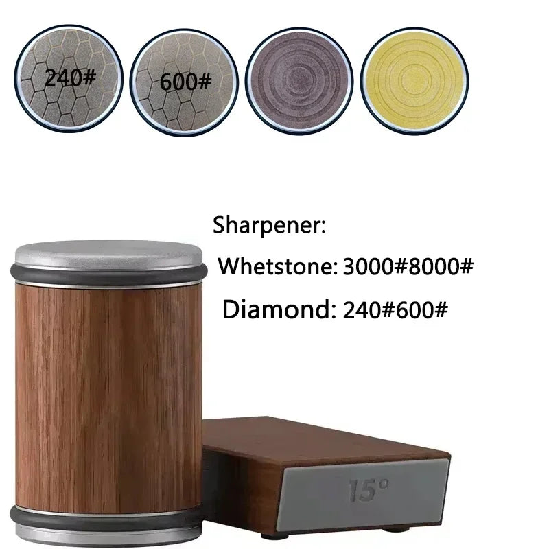Rolling Knife Sharpener sapele Magnetic Holder Whetstone Sharpening Stone Kit 15 and 20 Degrees Angle Roller Kitchen Accessory