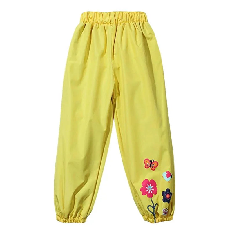 Baby Clothes Waterproof Rain Pants Candy Color Flower Pattern Boys Girls Pants Spring Autumn Outdoor Rain Trousers Kids Clothing