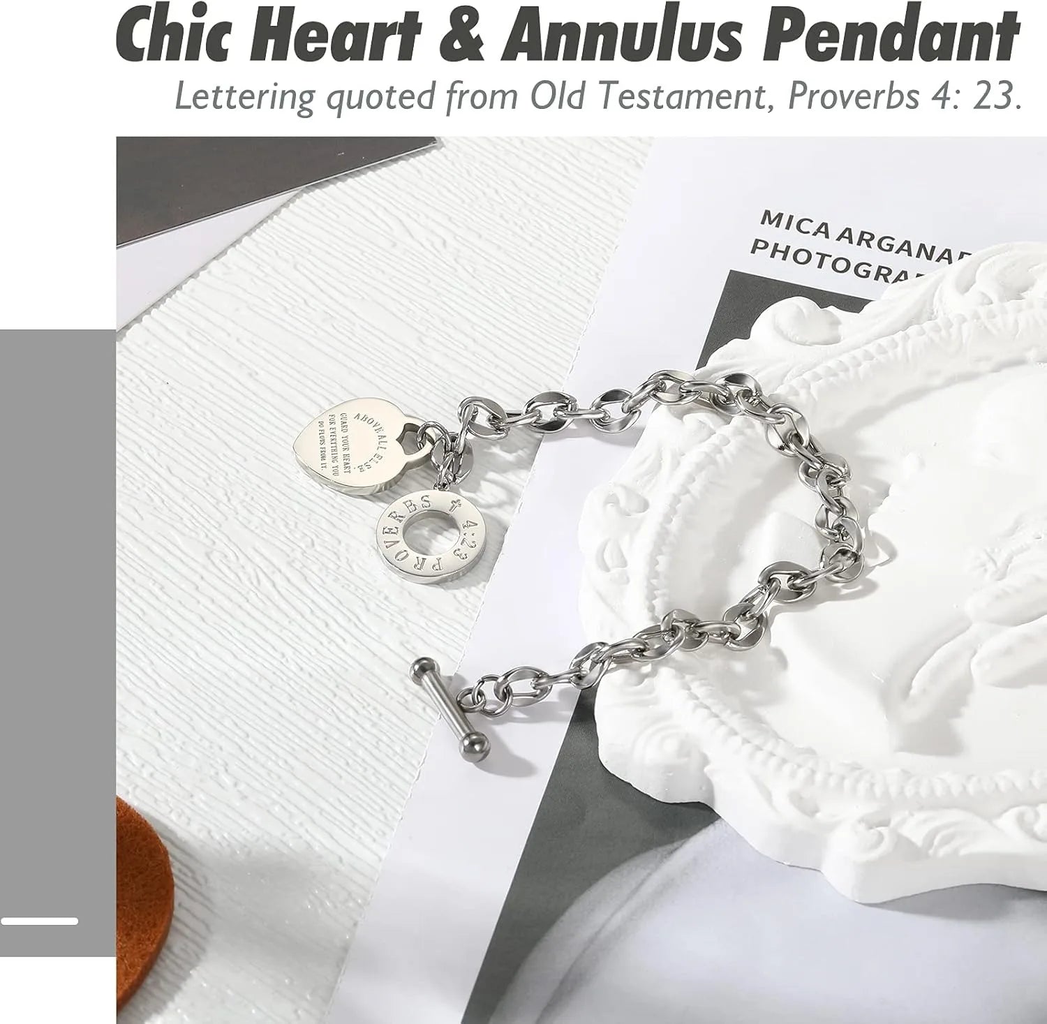 Love Pendant Link Chain OT Clasp Birthday Heart Jewelry Gift Bracelet for Women Bible Verse Bracelet Silver Gold Bracelet