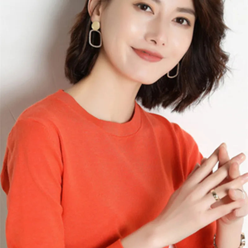 Autumn And Winter Cashmere Sweater Women's Crew Neck Pullover Casual Knitted Top Women's Short Undercoat Fashion 18 Colors