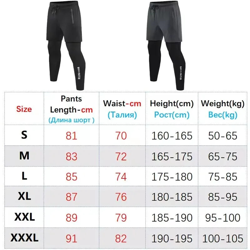 Men 2 In 1 Running Pants Double Layer Pant Tight Training Basketball Legging Fitness Sweatpant With Pockets Running Trousers