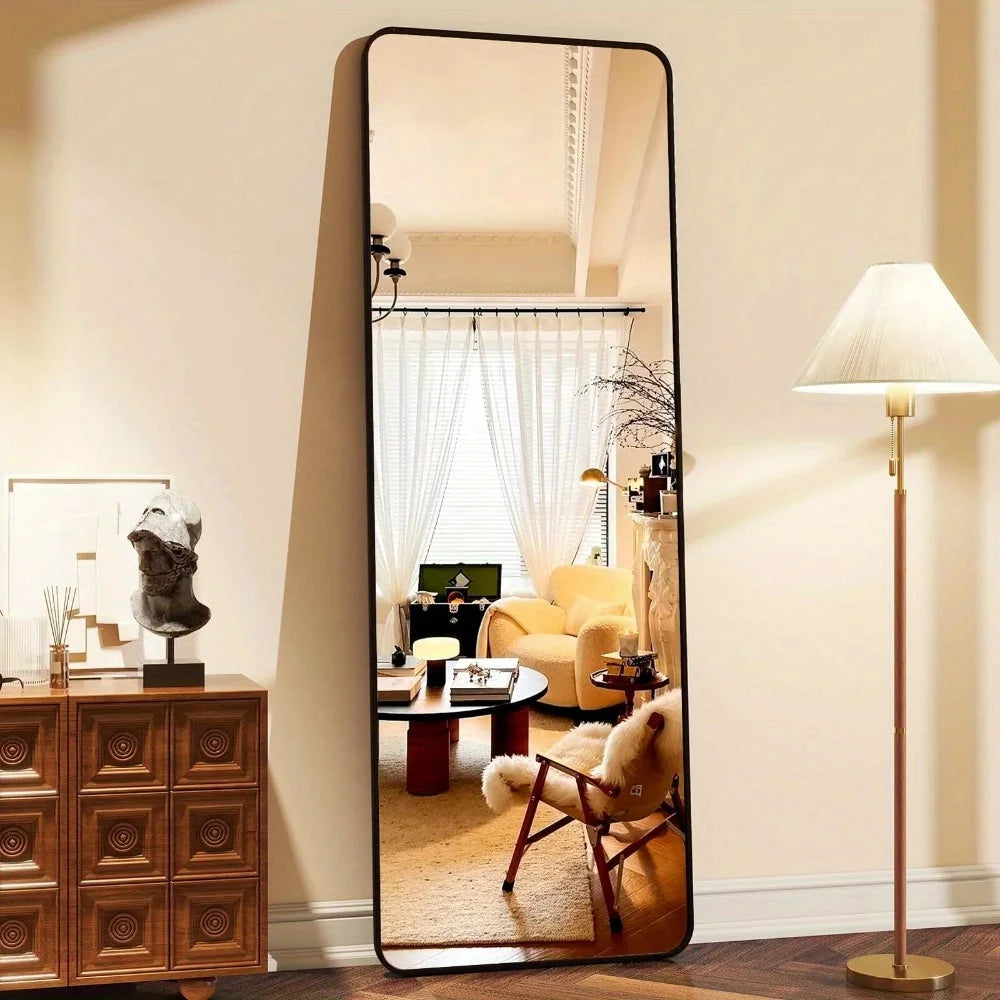 59"x16.2" Full Length Mirror Standing Full Body Mirror with Rounded Corners, Black