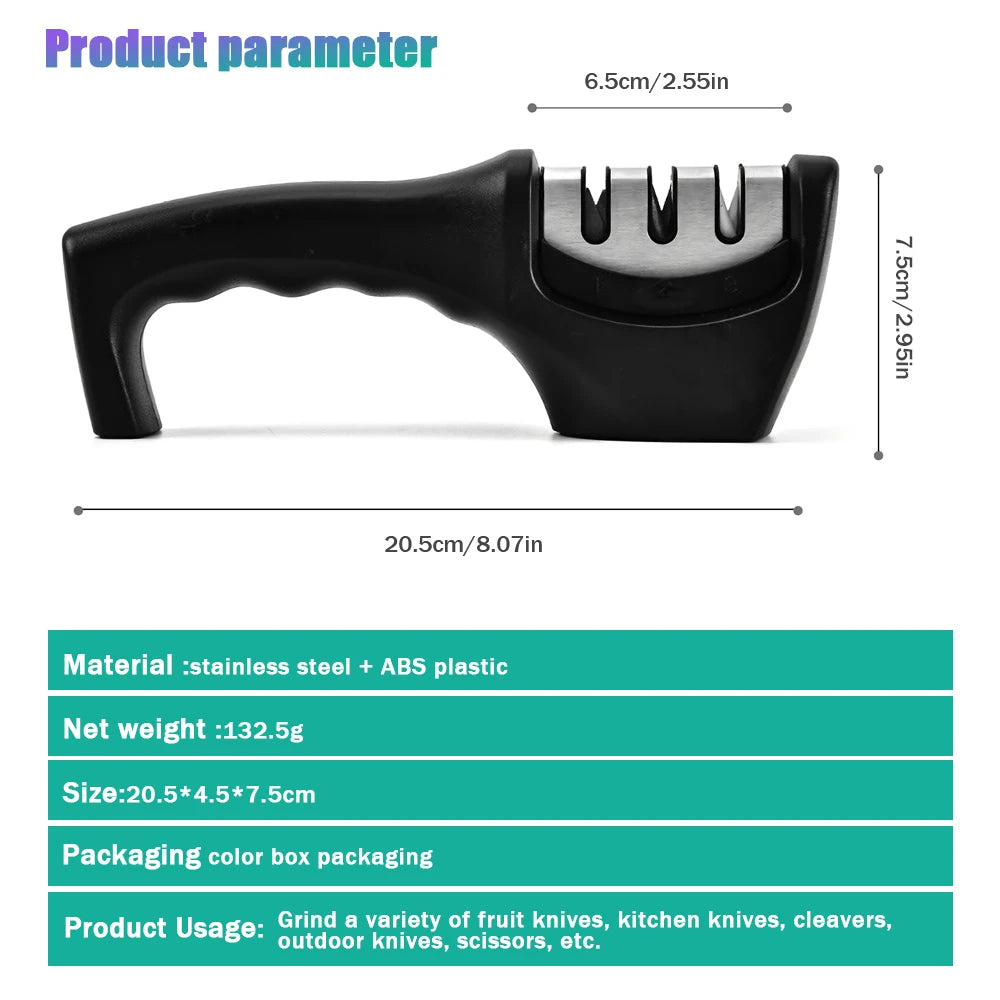 Stainless Steel Household Fast Knife Sharpener Three-Segment Multi-function Hand-Held  Sharpening Stone for Kitchen Knife