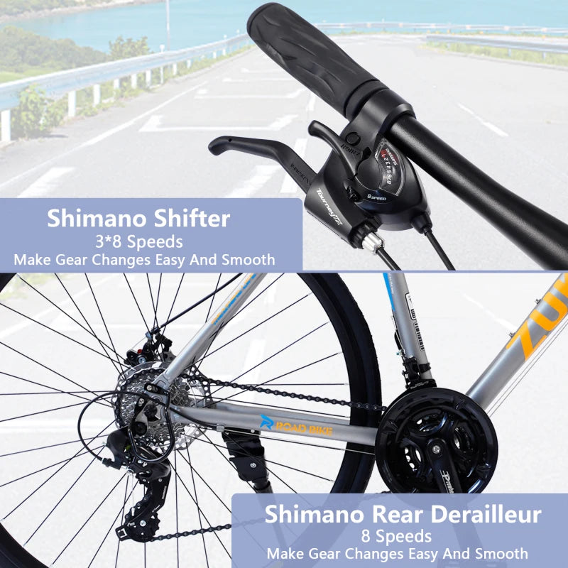 24 Speed Hybrid bike Disc Brake 700C Road Bike For men women City Bicycle Front Rear Disc Brakes Aluminum Rims High Performance