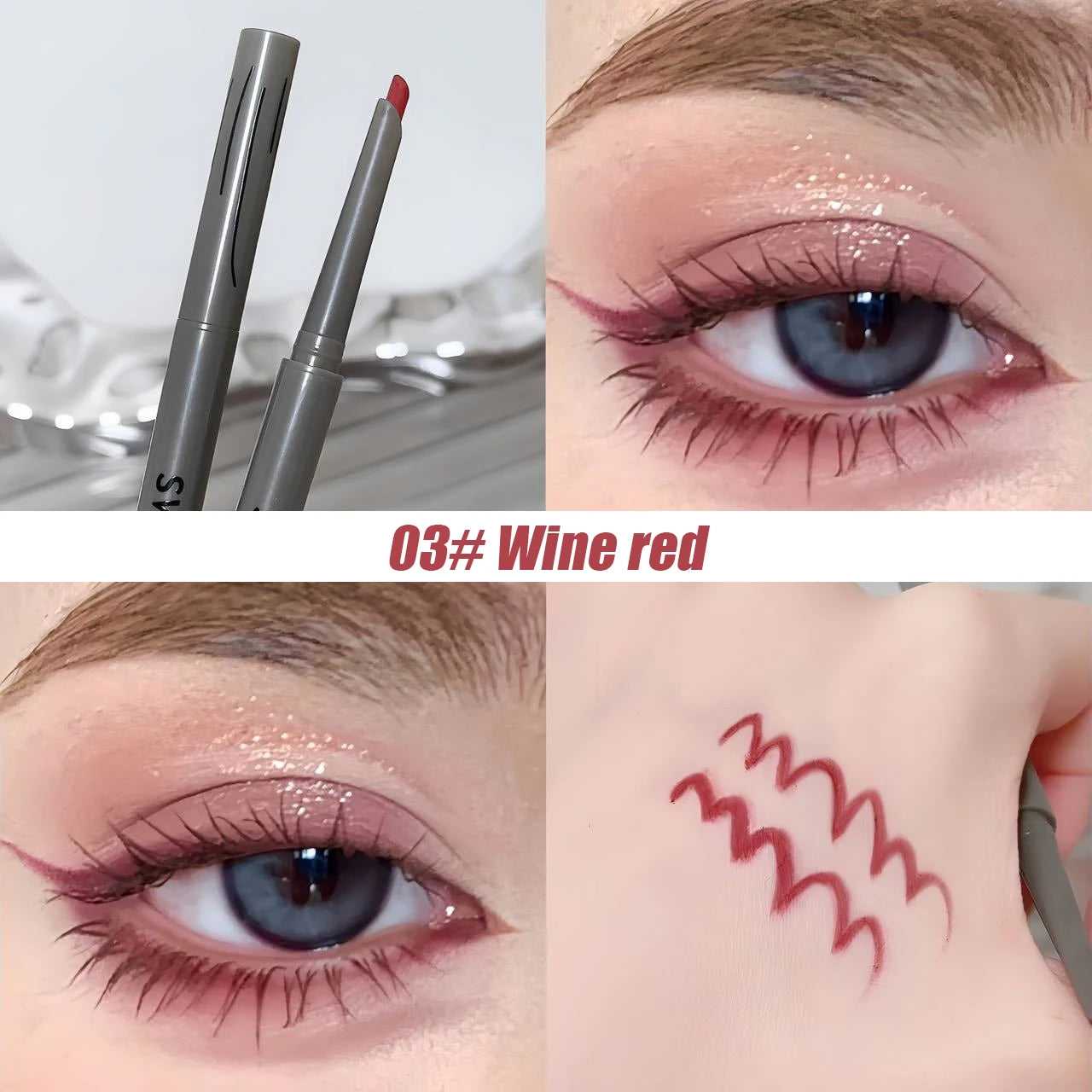 Silky Long-lasting Eye Liner Pencil  Eyeliner Pen Natural Matte Wine Red Eyeliner Easy To Color Waterproof Eye Make Up Cosmetics