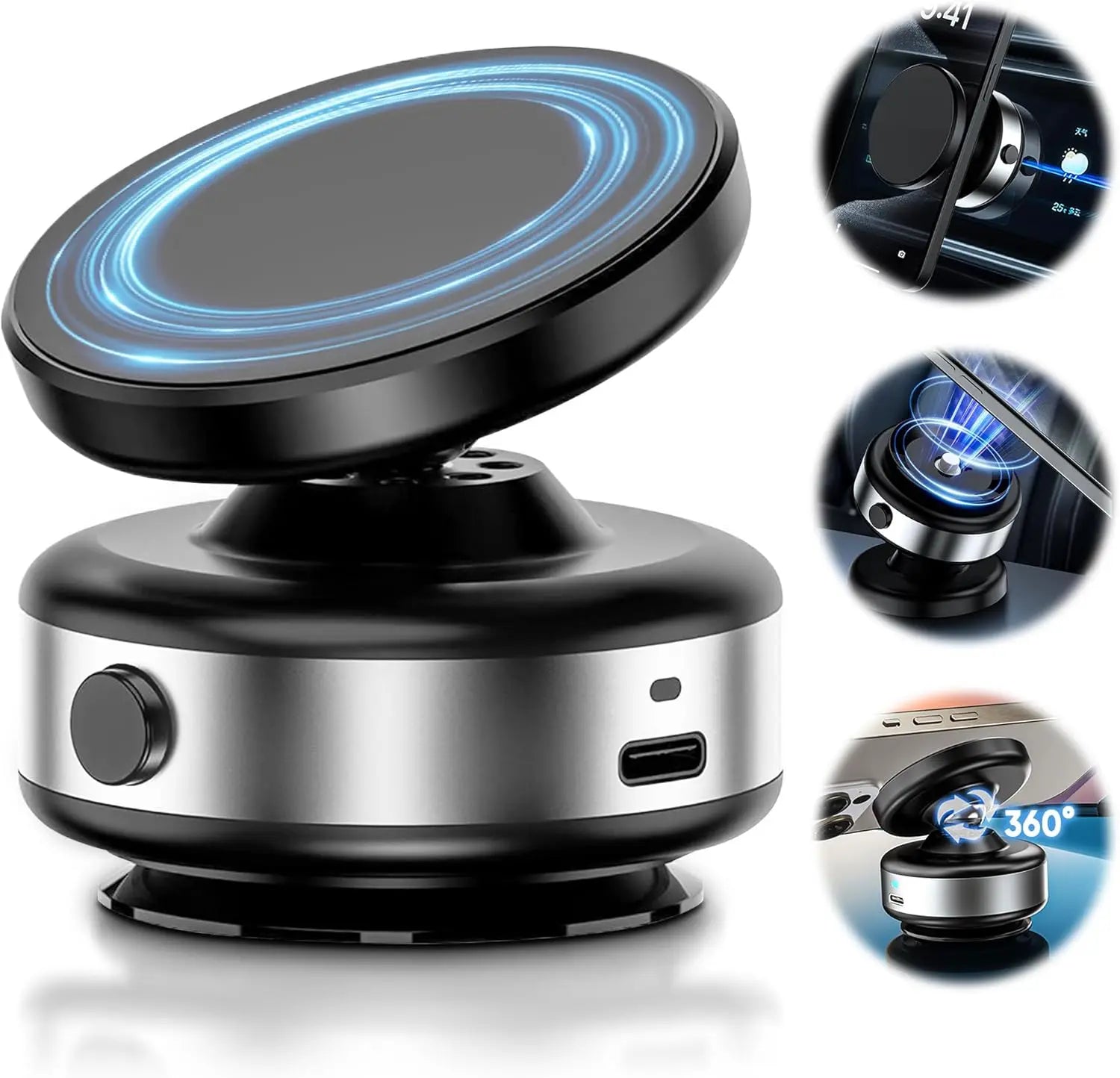 Electric Vacuum Magnetic Car Mount Stand for Cell Phone 360° Rotation Strong Suction Cup for iPhone 14 15 16 Hands-Free Holder