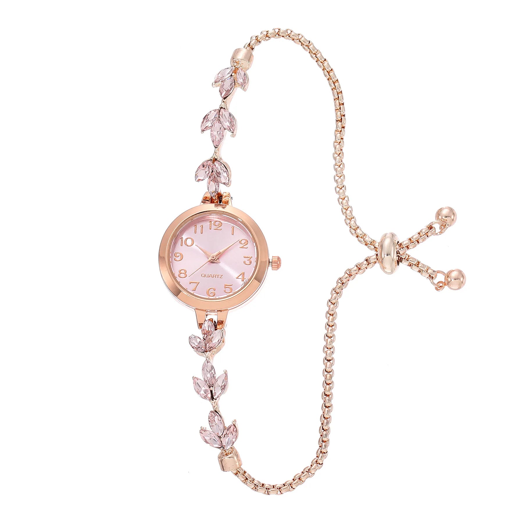 New Fashion Heart-shaped Ribbon-Strap Diamond-Studded Flower Watch for Women with Adjustable Bracelet