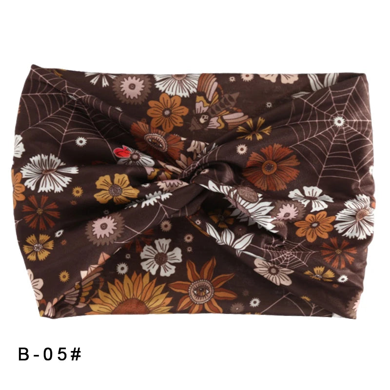 Printed Wide Elastic Headband Pilates Yoga  Running Cycling Hairband Turban Makeup Hair Hoop Makeup Headwrap for Women Girl