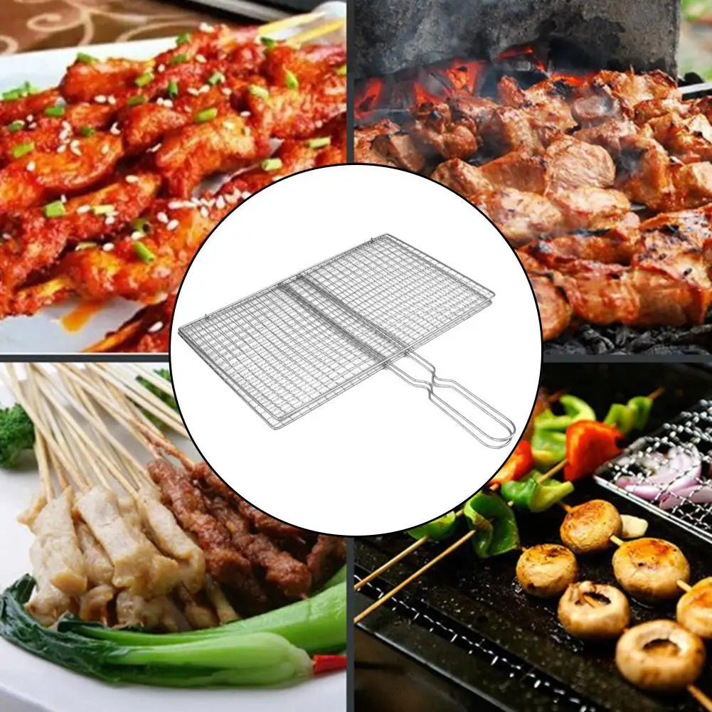 M/L Barbecue Grilling Basket Grill BBQ Net Steak Meat Fish Net Vegetable Silver Iron Mesh Clamp Barbecue Grilling Basket Grill