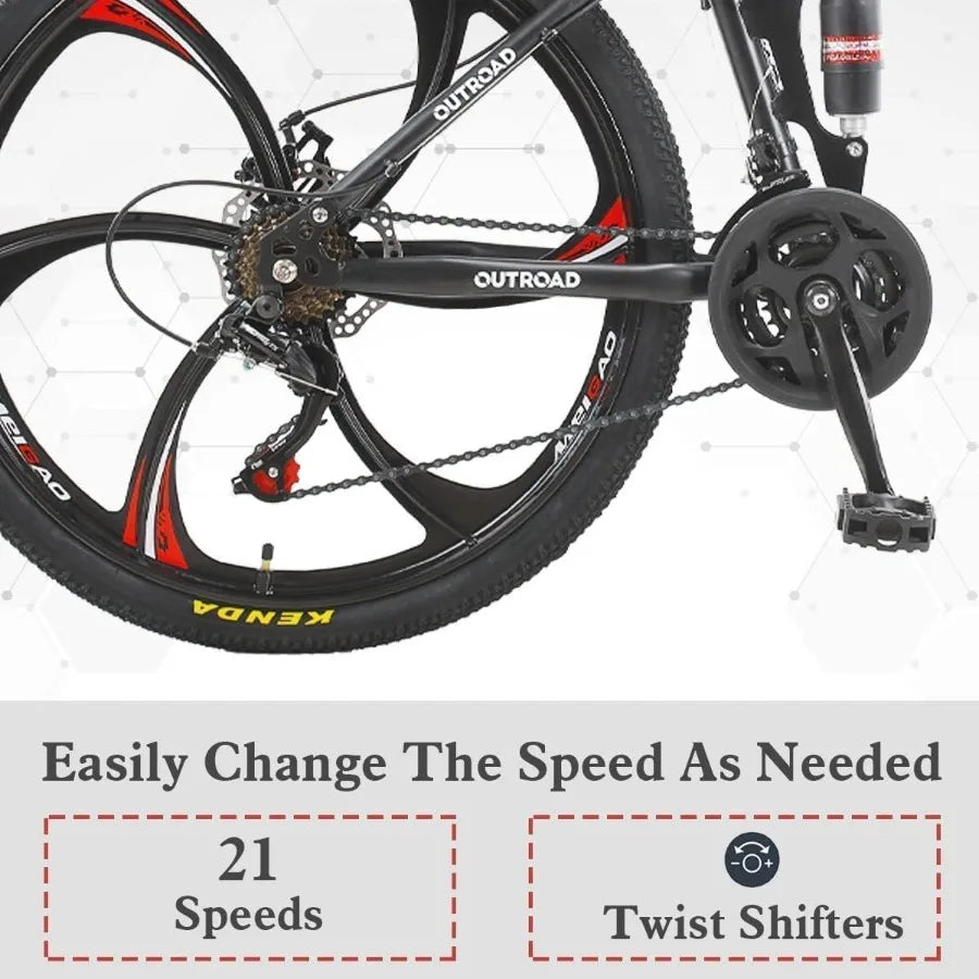 26 Inch Folding Mountain Bike with High Carbon Steel 21 Speed City Bike with Dual Suspension Folding Bicycle for Adults Men and