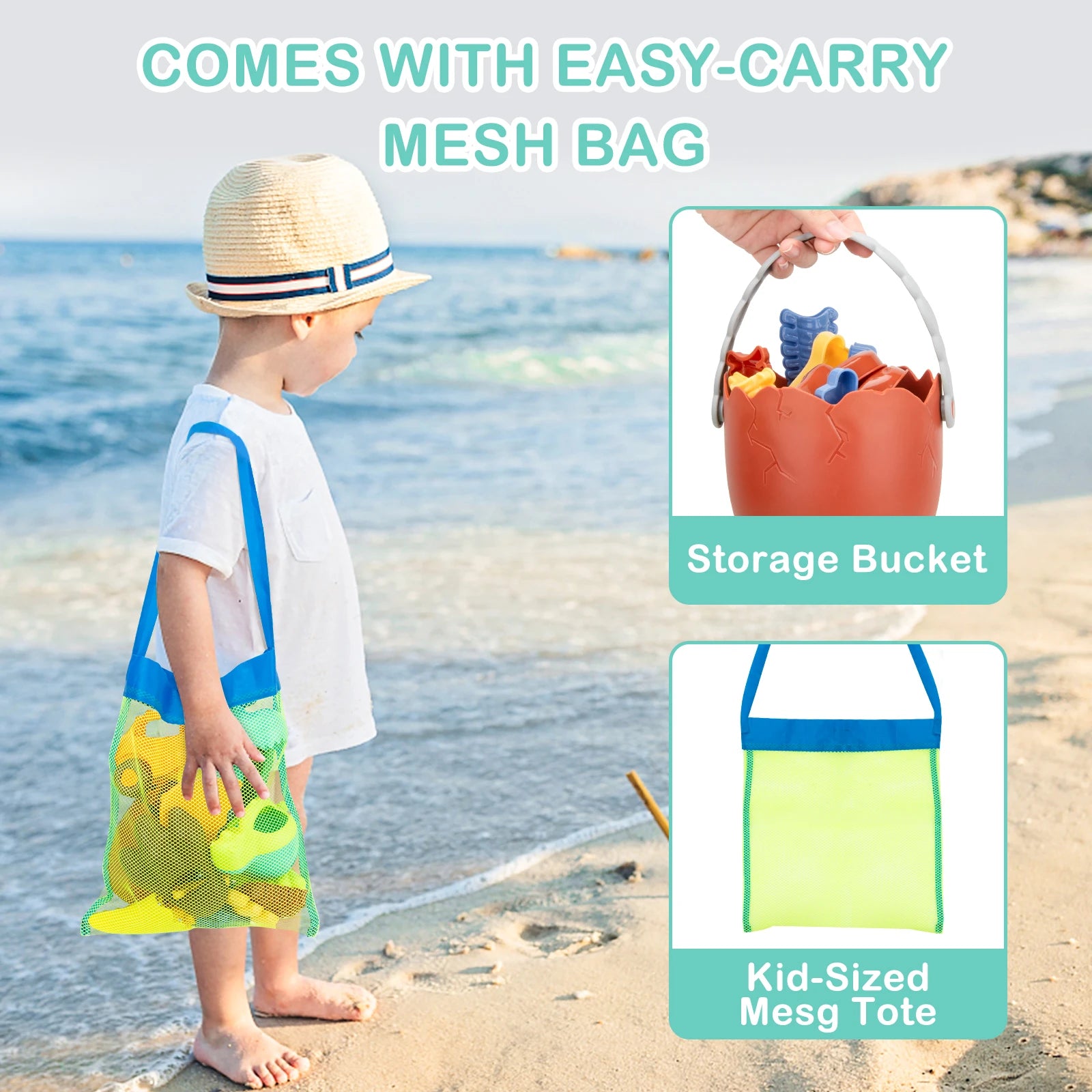 EDUCIRO Dinosaur Beach Toys for Kids 3-5,Dinosaur Mould Set 33 PCS Sand Toys with Mesh Bag,Gifts for Boys and Girls 6-10