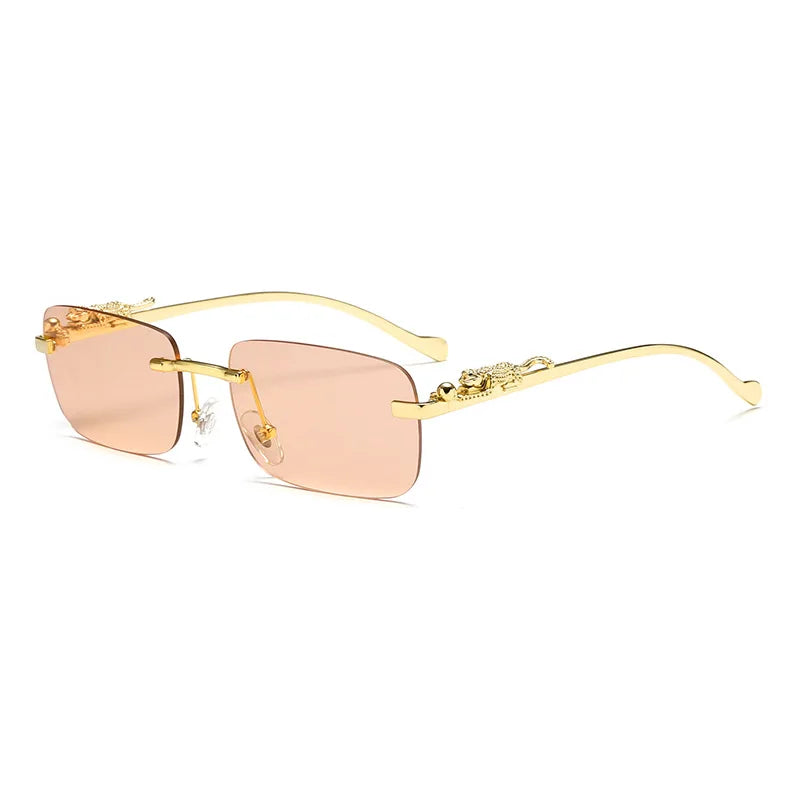 Classic Rimless Sunglasses Men Women Fashion Leopard Decoration Small Sun Glasses Stylish Frameless Driving Travelling Shades