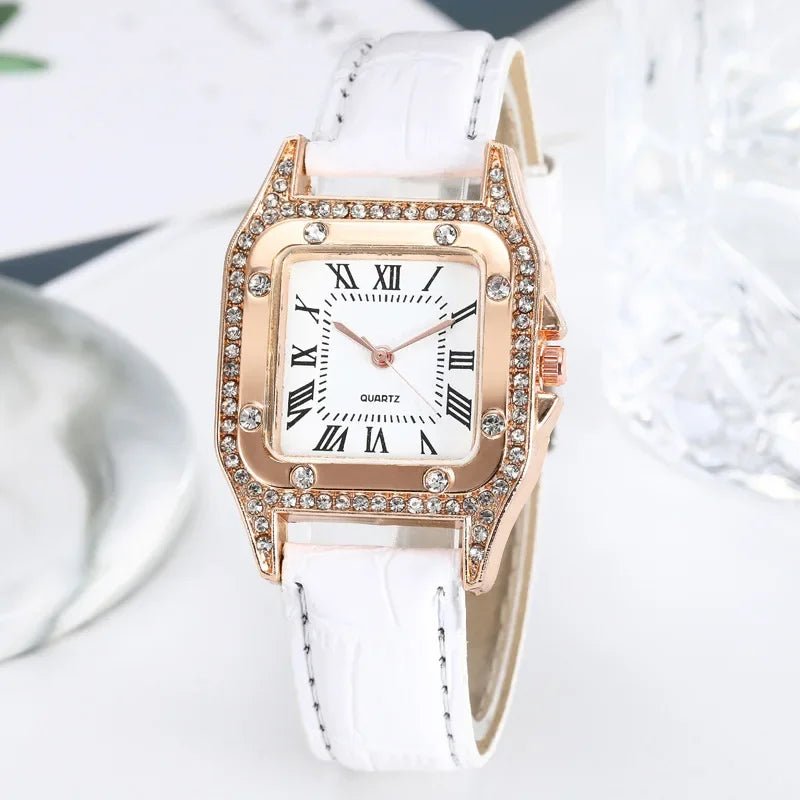 Square Women Watches Waterproof Luxury Rhinestone Quartz Wristwatch PU Leather Ladies Watch Female Ladies Watch Gift Wrist Watch