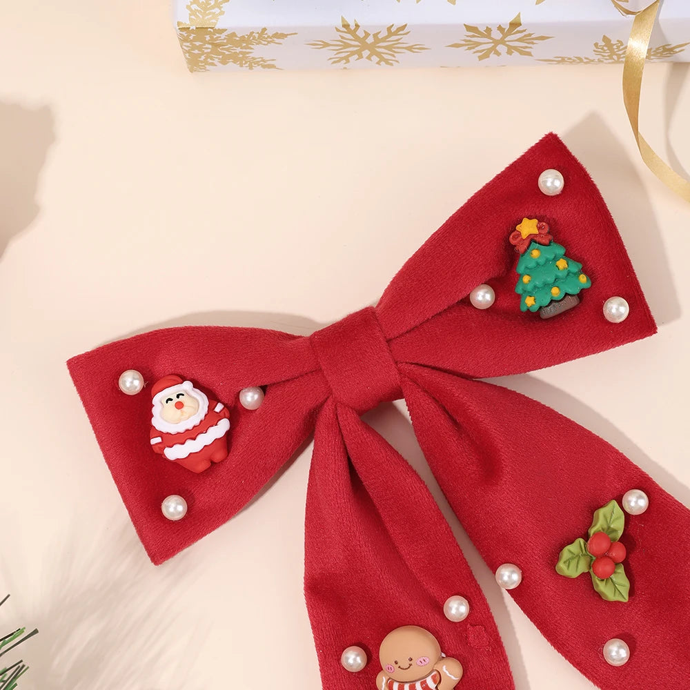 Kids Christmas Rhinestone Bow Hair Clip Cute Santa Claus Cartoon Reindeer Hairpins For Girls New Year Decor Accessories Gift