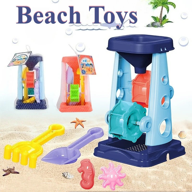 Beach Toy Set for Kids Sand Wheel Sand Bucket Scooter Shovel Rake Sailboat Hourglass Cute Molds Summer Outdoor Sandbox Sand Toys