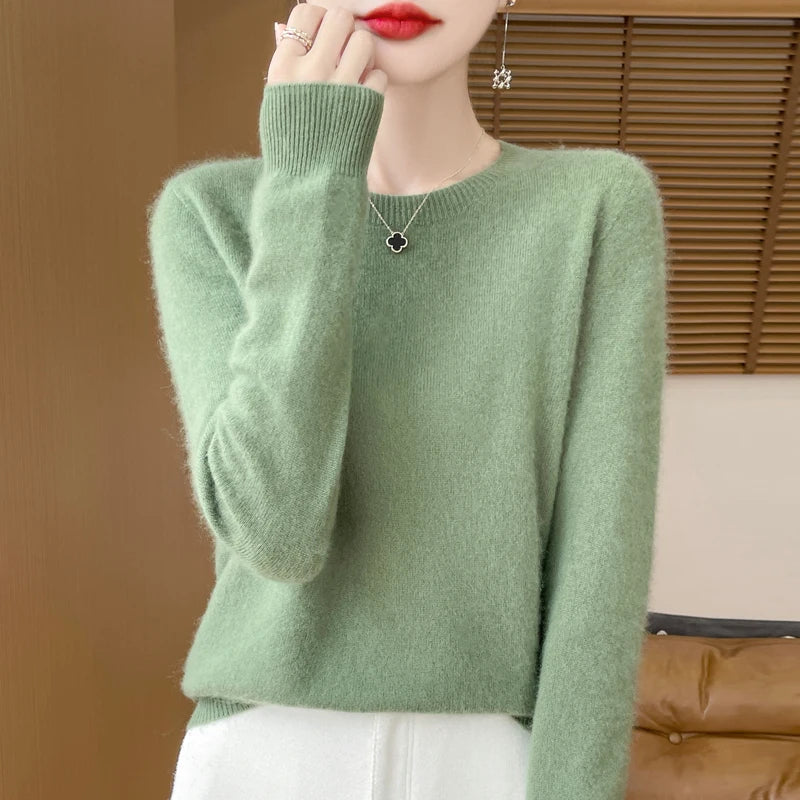 2024 Fashion 100% Merino Wool Sweater Cashmere Pullover O-Neck Long Sleeve Women Knitwear Autumn Winter Clothing Y2K Tops O Ling
