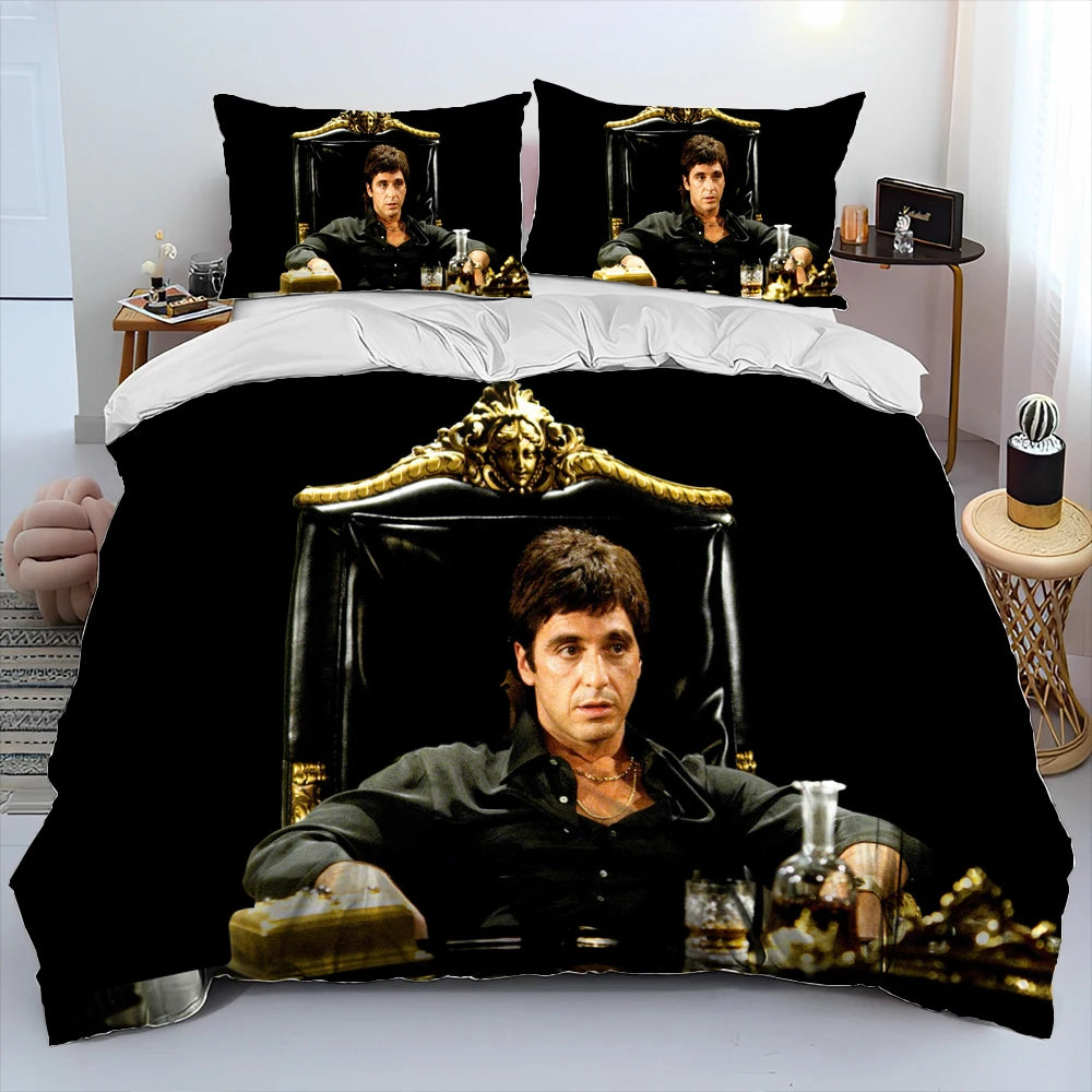 Movie Scarface Tony 3D Printing Comforter Bedding Set,Duvet Cover Bed Set Quilt Cover Pillowcase,King Queen Size Bedding Set Kid