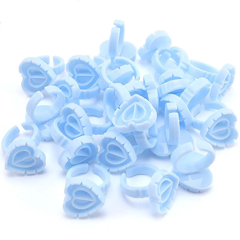100Pcs Disposable Heart-shaped Glue Ring Cup Eyelash Extension Tattoo Pigment Holder Pallet Lashes Makeup Tools