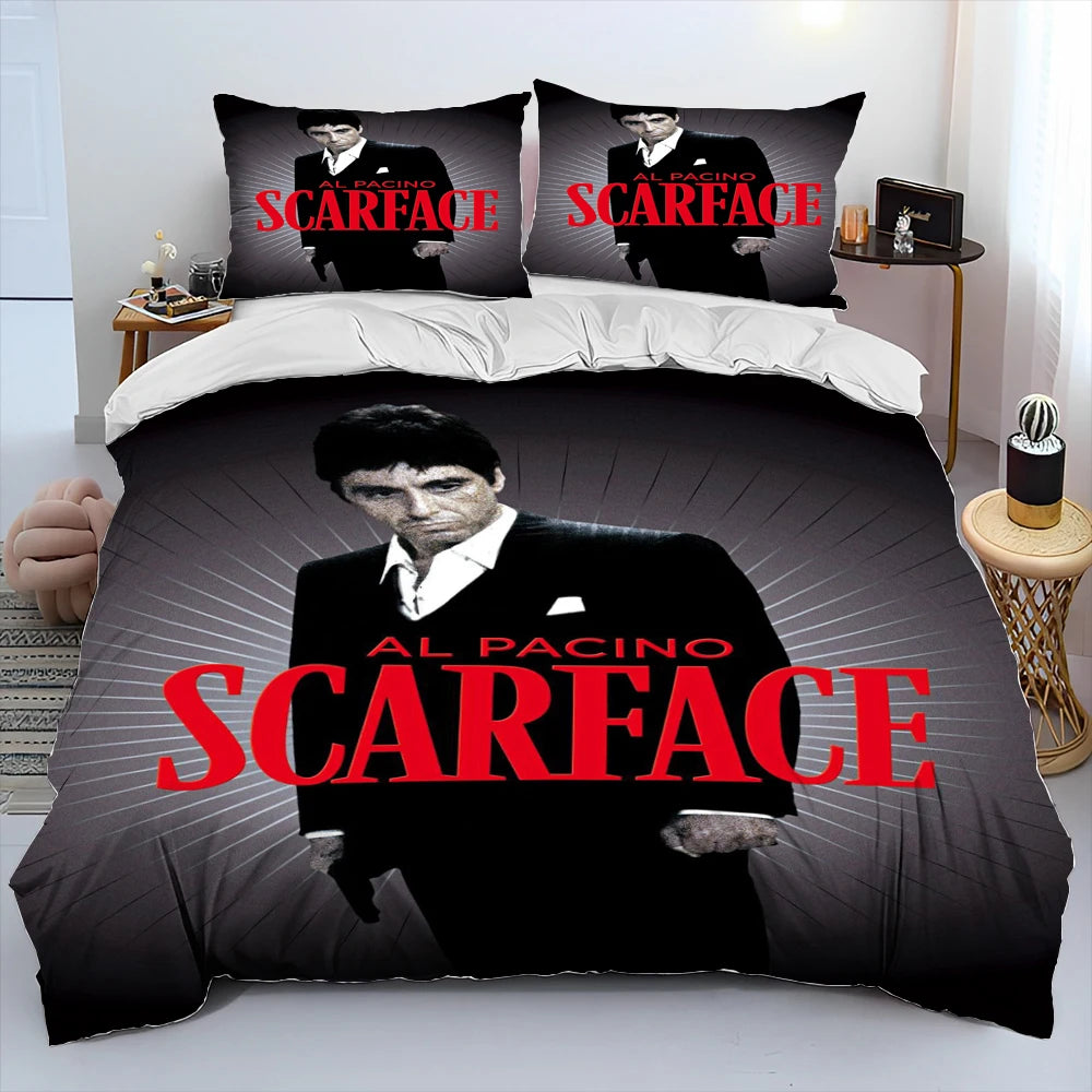 Movie Scarface Tony 3D Printing Comforter Bedding Set,Duvet Cover Bed Set Quilt Cover Pillowcase,King Queen Size Bedding Set Kid