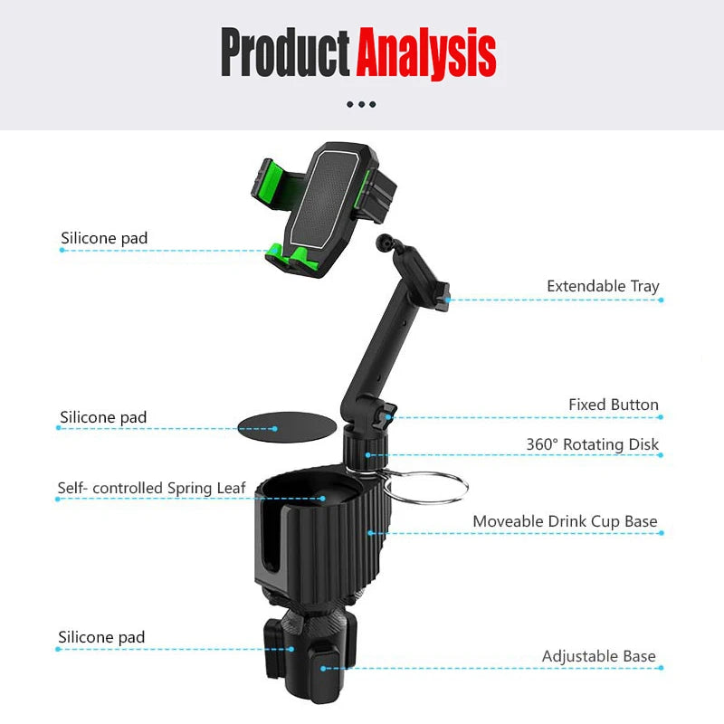 Universal Multifunction Car Cup Holder 360 Degree Adjustable Cellphone Mount Stand for Mobile Phone GPS Clip Cradle Accessories