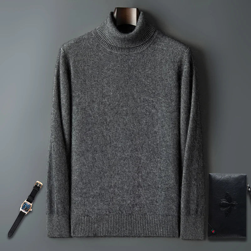 Men's 100% pure Mink Cashmere Sweater High Lapels Pullovers Knitted Autumn and Winter New Warm Tops Long Sleeve High-End Jumpers