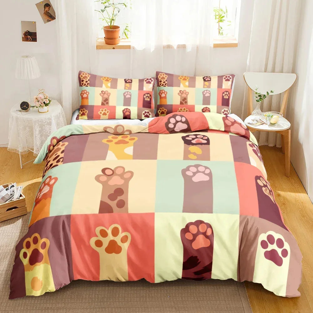 3PCS Single-sided Printed Bedding Set ,Comforter Cartoon Cute Cat Duvet Bedding Cover Pillows Comfortable Bedspreads Bedding Set