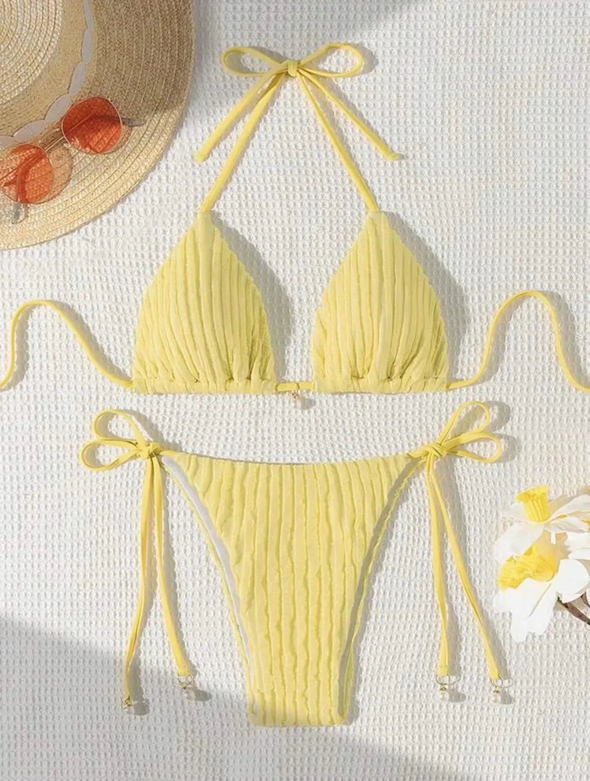 Vzvn 2025 New Summer Swimwear Bikinis Set Sexy Backless Bikini 2 Pieces Set Women Laced Up Solid Split Swimsuit Beach Bikini