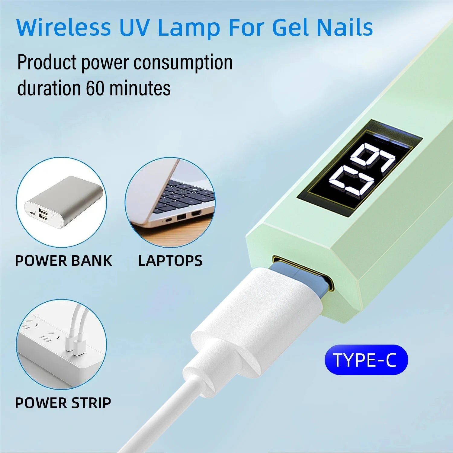 YIKOOLIN Handheld UV LED Light for Nails USB Mini Nail Dryer Nail Light for Curing All Nail Gel UV LED Nail Lamp Home Travel Use
