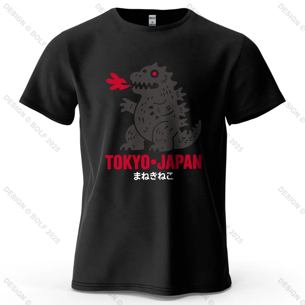 Tokyo Dinosaur Printed Men's T-Shirt 100% Cotton Oversized Japanese Harajuku Graphic Tees for Women Tops Tees Casual Streetwear