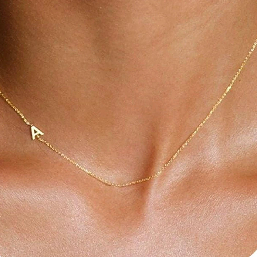 Sideways English Letter Initial Necklace 18K Gold Plated Stainless Steel Necklace Minimalist Initial Pendant Necklace for Women