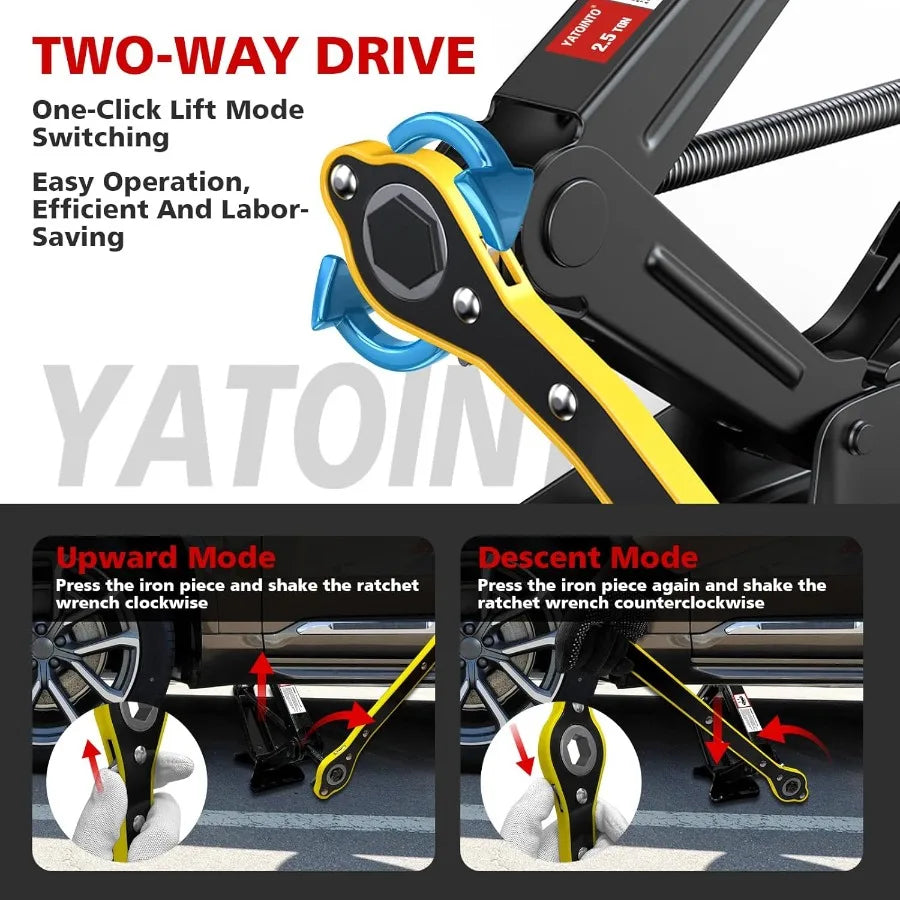 Portable Car Scissor Jack for Tesla Model Y Model 3 S X Tire Changing Kit with 5512 LBS 2.5 Ton Black Scissor Jack Socket Drill