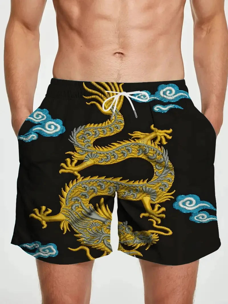 3D Dragon Print Beach Shorts Men's Plus Size Casual Swim Shorts New In Quick Dry Ice Board Short Hommes Streetwear